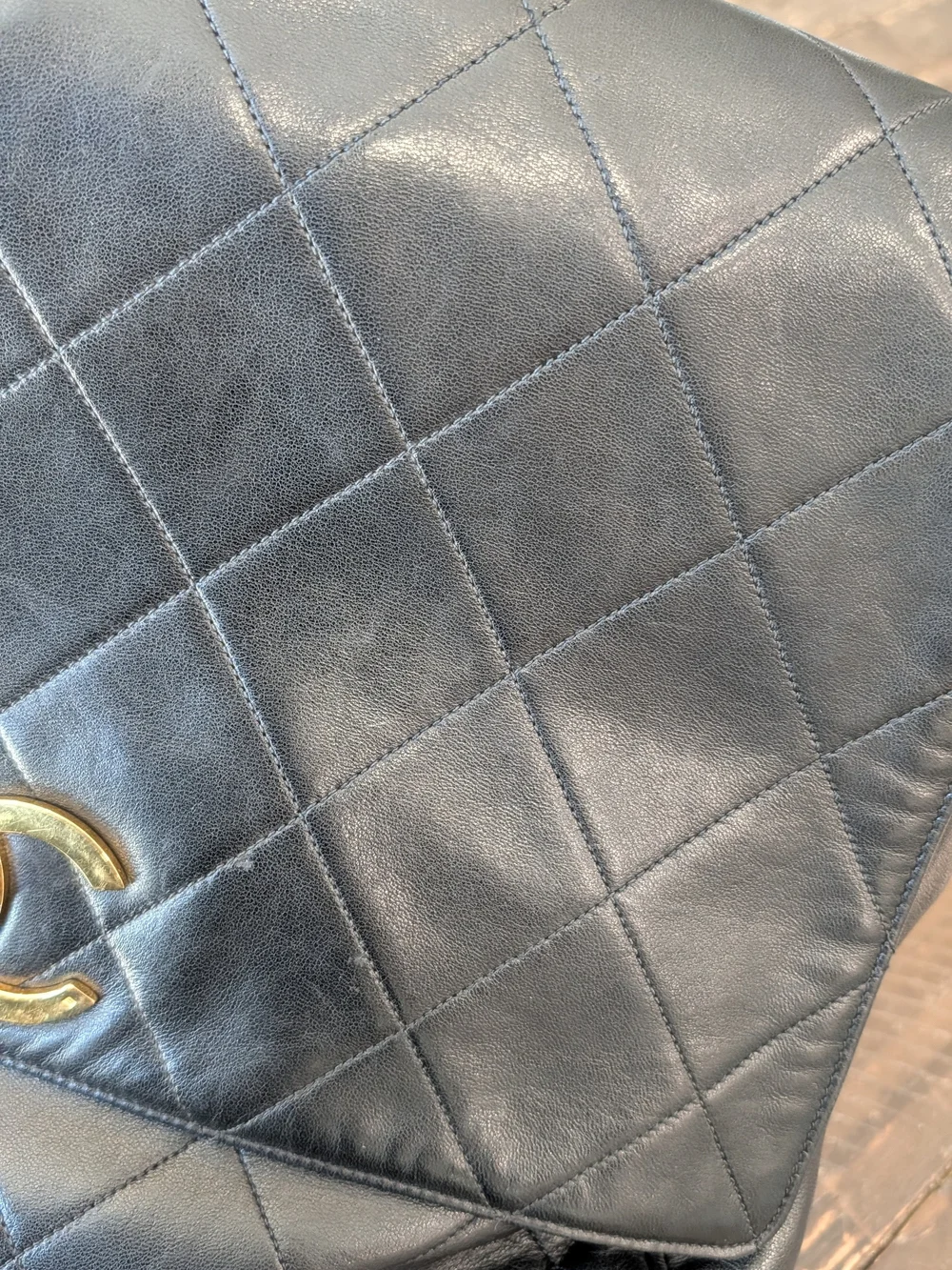 Chanel Vintage Quilted Lambskin Messenger Bag in Black with Gold Hardware